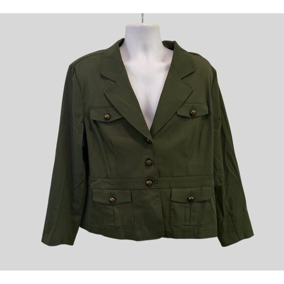 Studio 1940 Olive Green Women's Blazer Jacket With Four Pockets & Button - Picture 2 of 11